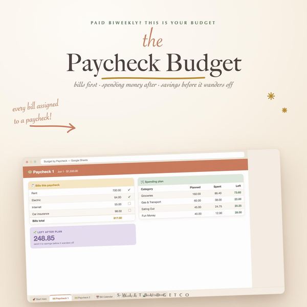 Paycheck Budget Spreadsheet | Biweekly, Weekly, Semi-Monthly Bill Tracker (Excel