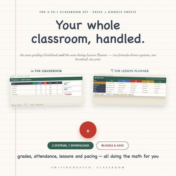 Teacher Planner Bundle | Gradebook, Lesson Planner (Google Sheets, Excel)