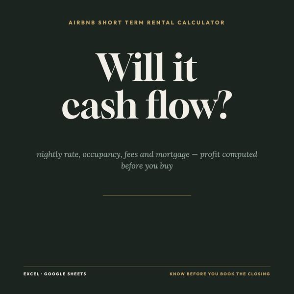 Airbnb Calculator Spreadsheet | Short Term Rental Cash Flow, Cap Rate & Occupanc