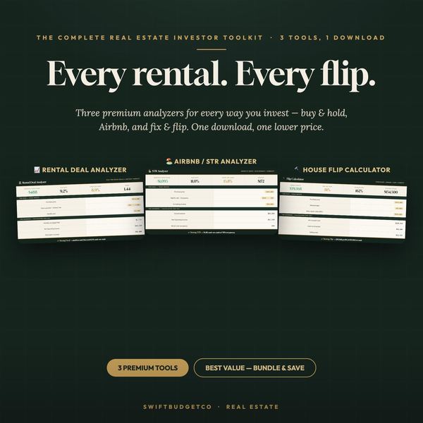 Real Estate Investor Toolkit | Rental, Airbnb, House Flip Calculators (Excel/She