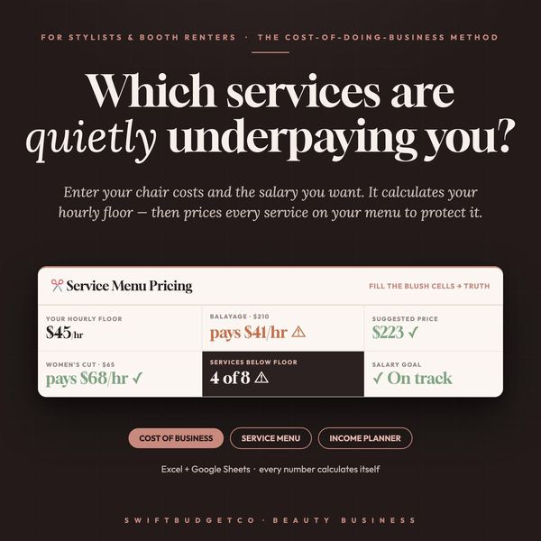 Hair Stylist Pricing Calculator | Salon Service Menu, Booth Renter Income Planne
