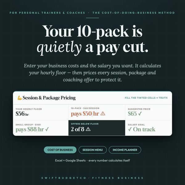 Personal Trainer Pricing Calculator | Session, Package, Income Planner (Excel, G