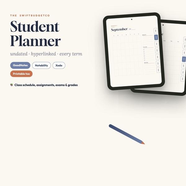 College Student Planner Undated | Class Schedule, Assignment & Grade Tracker | G