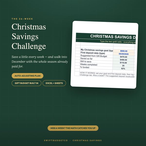 Christmas Savings Challenge Spreadsheet 2026 | Auto-Adjusting Holiday Money Plan