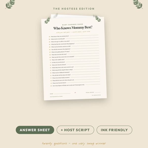 Who Knows Mommy Best Baby Shower Game | Printable Quiz with Answer Key & Host Sc