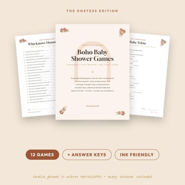 Boho Baby Shower Games Bundle: 12 Printable Games with Answer Keys (Instant Down