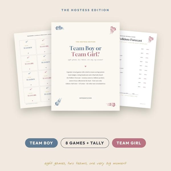 Team Boy or Team Girl Gender Reveal Games | 8 Printable Party Games with Score T