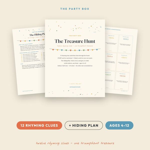 Printable Treasure Hunt Clue Cards | 12 Rhyming Indoor Clues for Kids Birthday P