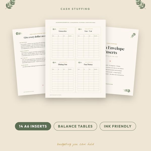 A6 Cash Envelope Inserts: 14 Budget Categories with Balance Tracker (Ink Friendl