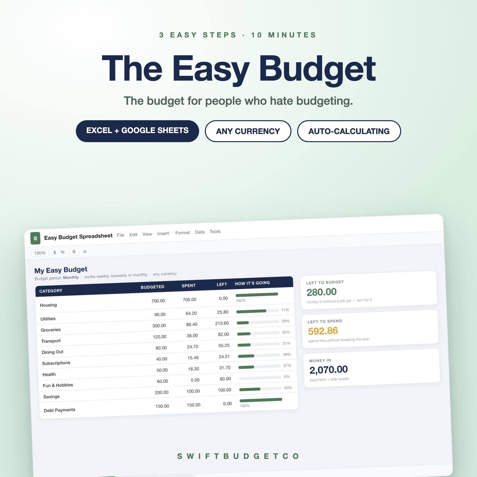 Easy Budget Spreadsheet | Monthly, Biweekly, Weekly Expense Tracker (Excel, Google Sheets)