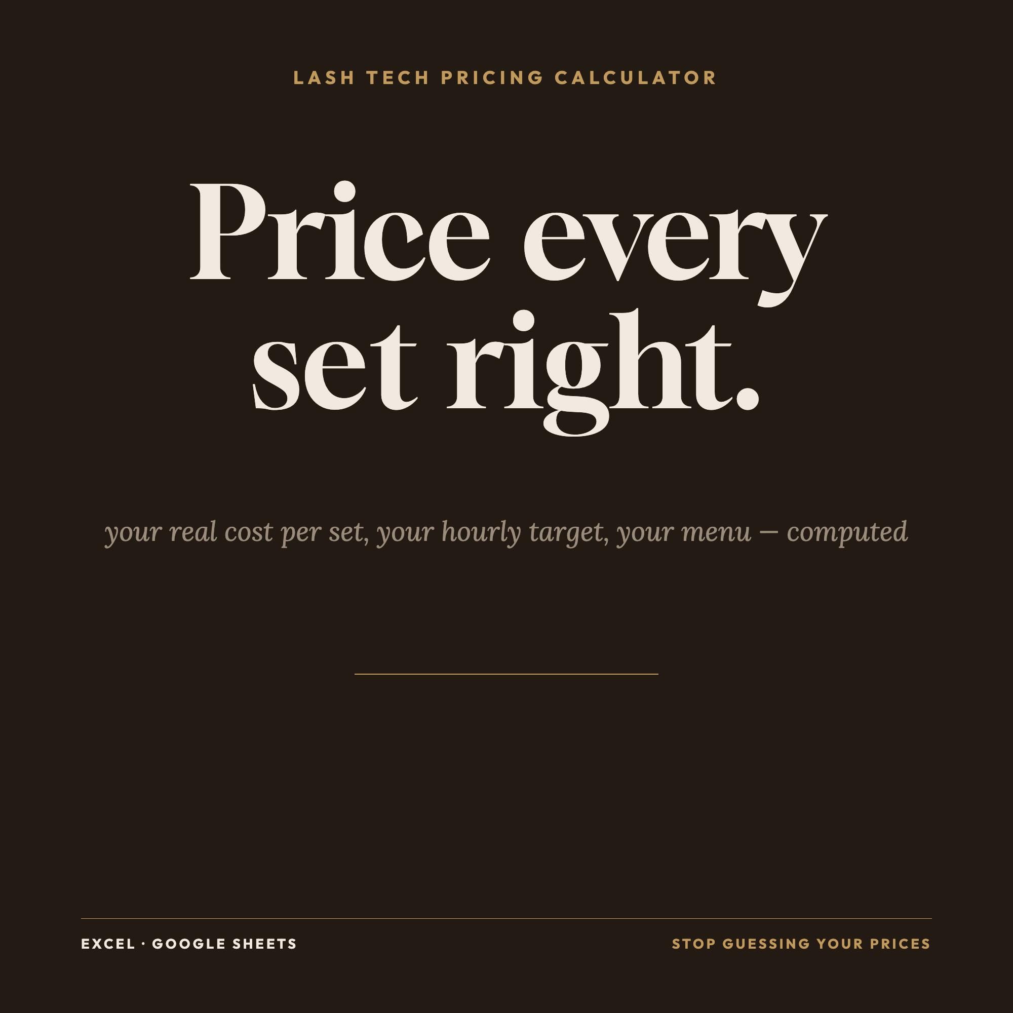 Lash Tech Pricing Calculator | Set & Fill Rates, Price List and Income Planner for Lash Ar