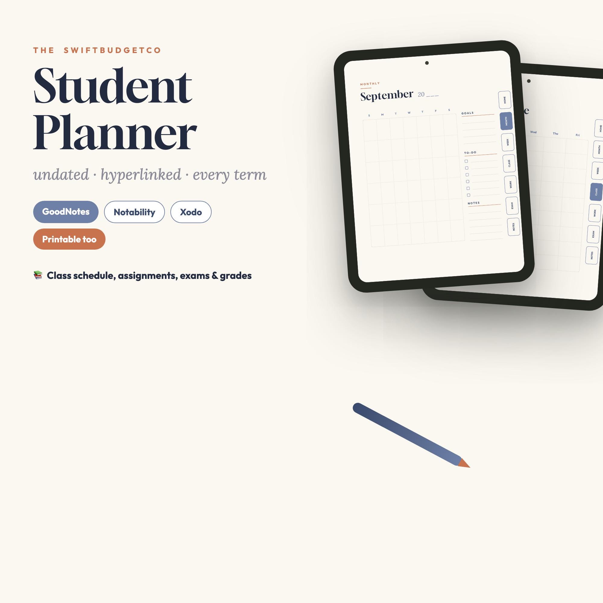 College Student Planner Undated | Class Schedule, Assignment & Grade Tracker | GoodNotes N