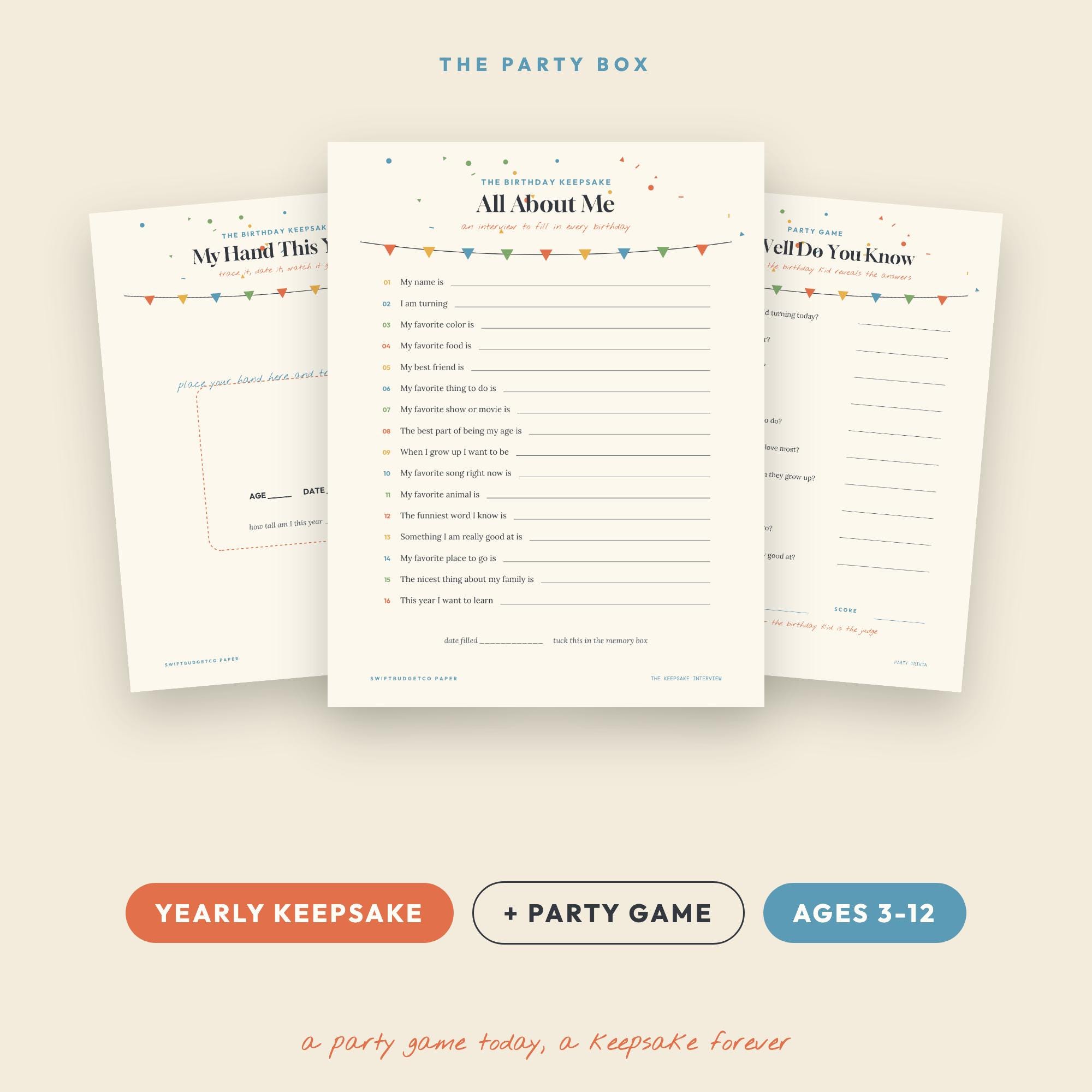 Birthday Interview Printable | All About Me Yearly Keepsake & Party Game, Ages 3-12 | Annu