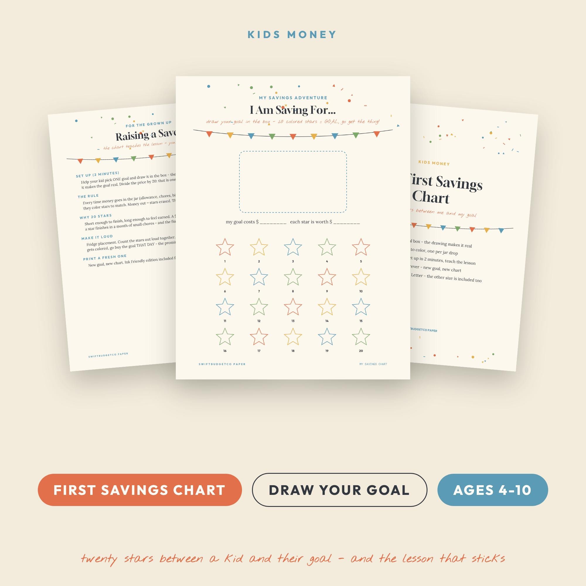 Kids Savings Chart Printable | Savings Goal Tracker for Kids, Draw & Color Reward Chart (A
