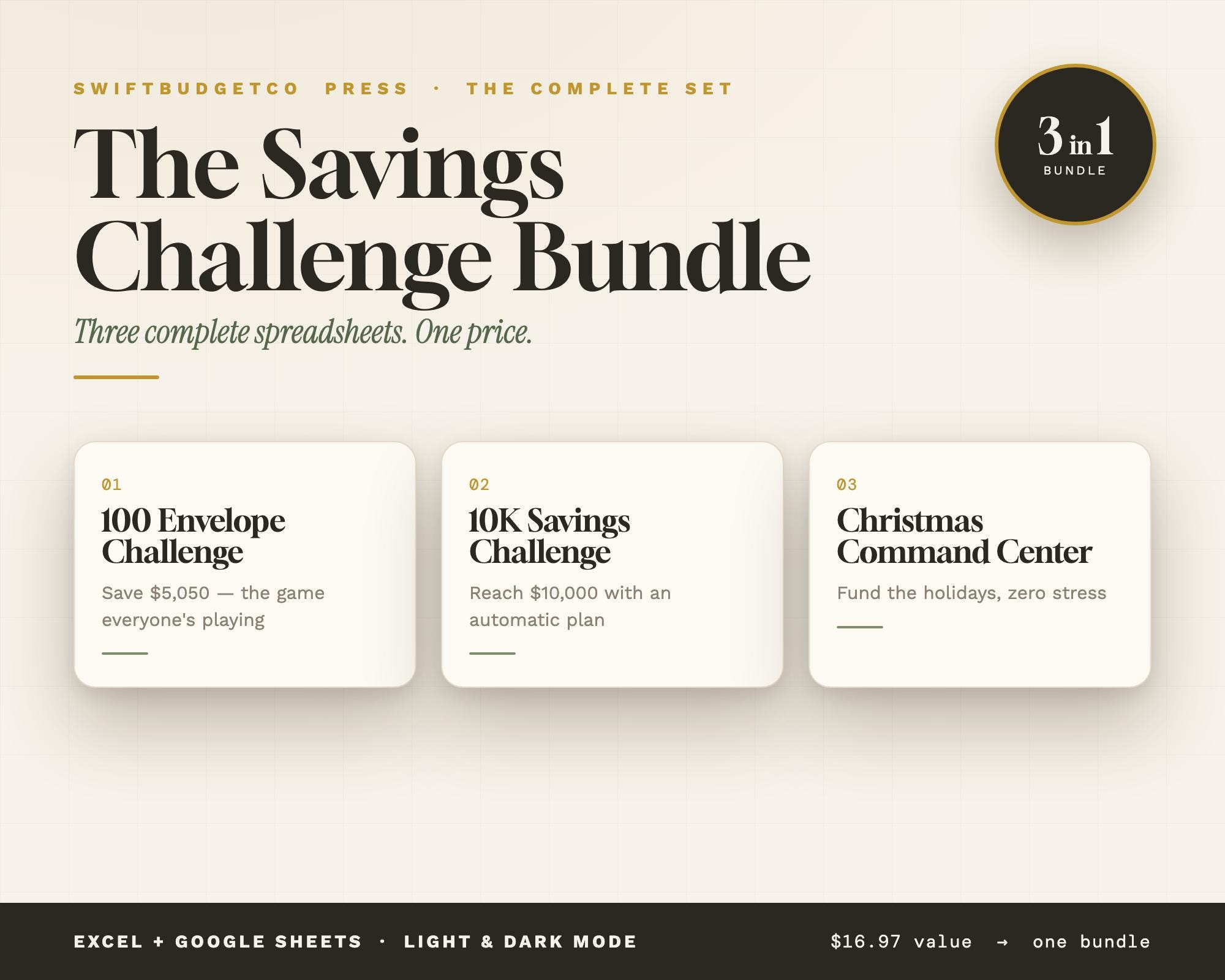 Savings Challenge Bundle: 100 Envelope, 10K, Christmas (Excel/Google Sheets)